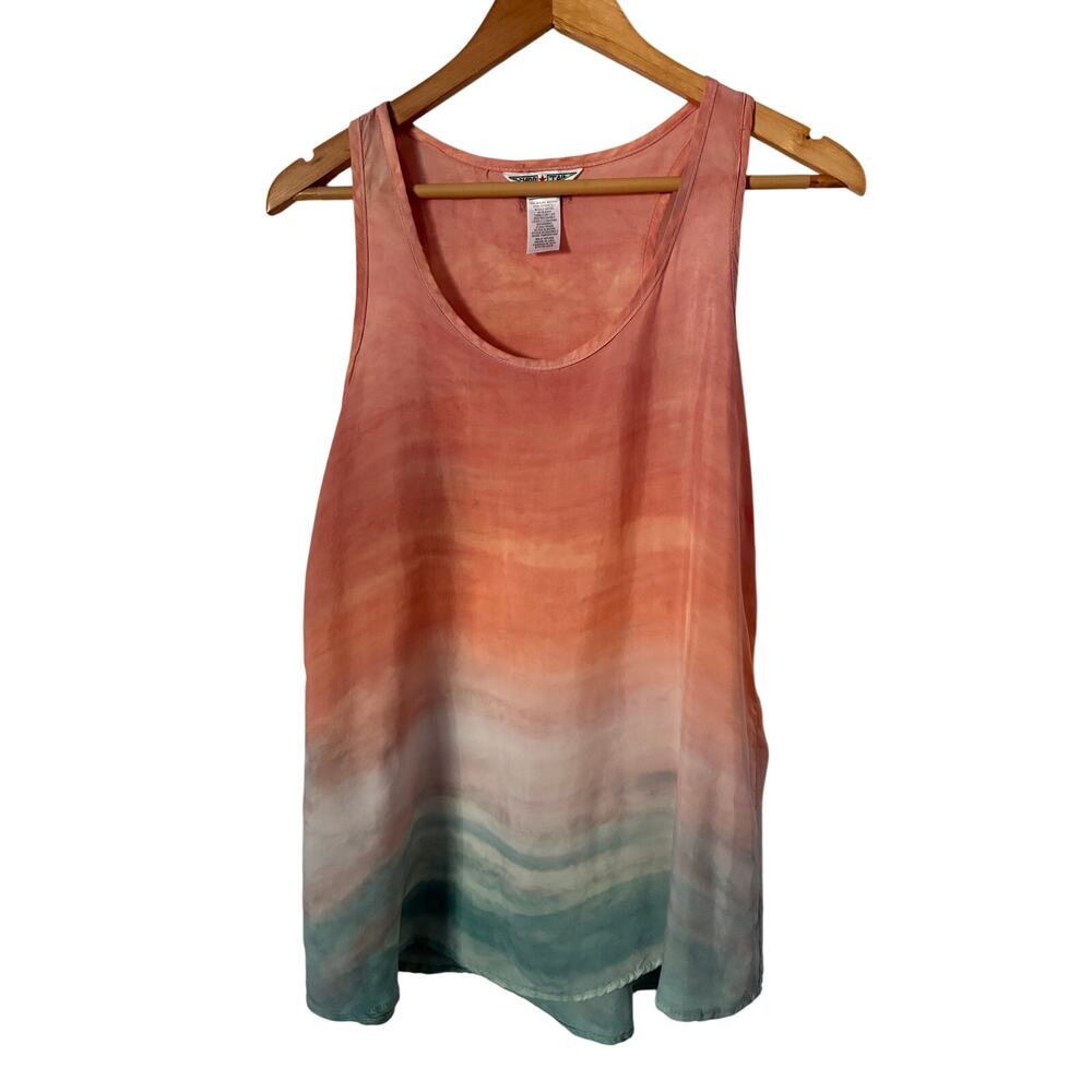 Hard Tail Ombre Orange Mint Green Racerback Scoop Neck Tank Vegan "Silk" Size M